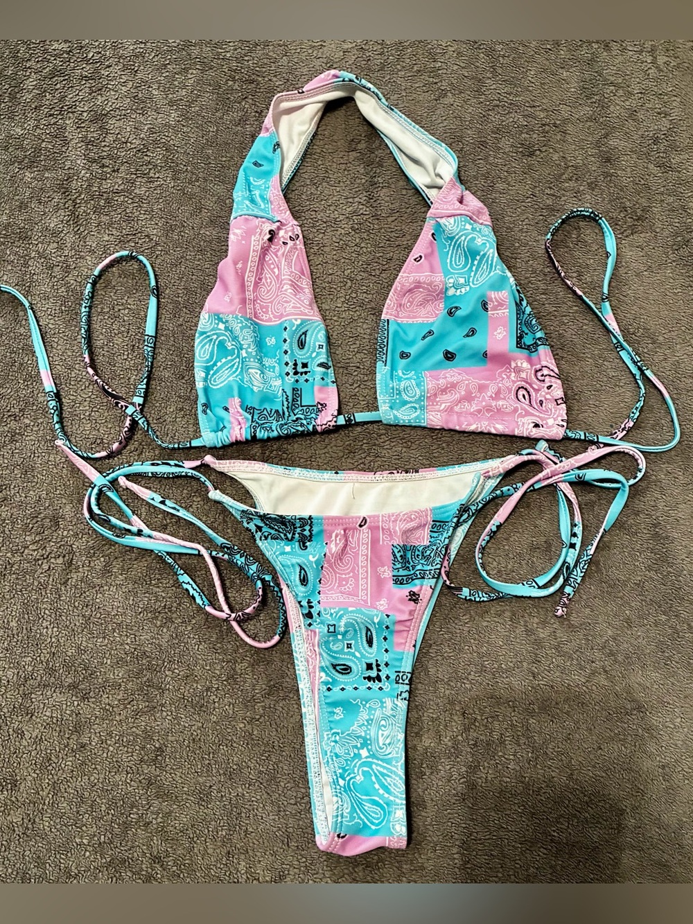 Purple & Blue Bandana Print bikini M